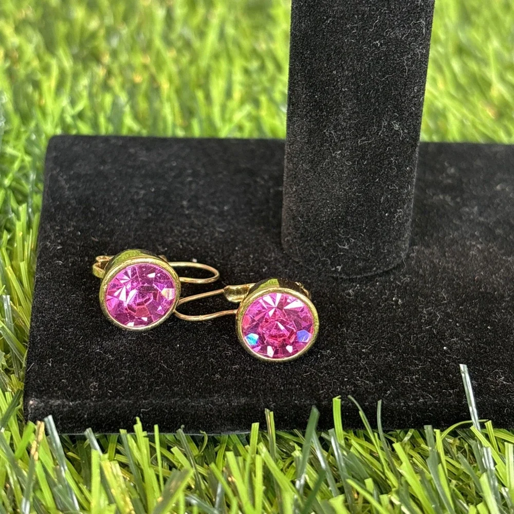 Vintage Style Pink‎ Rhinestone Cufflinks Gold Tone Round Faceted
